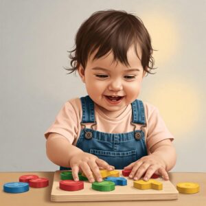 Simple wooden Montessori puzzle designed for one-year-old babies, promoting problem-solving and hand-eye coordination.