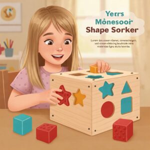  Illustration showcasing a Montessori shape sorter, a classic educational toy for 3-year-old children.