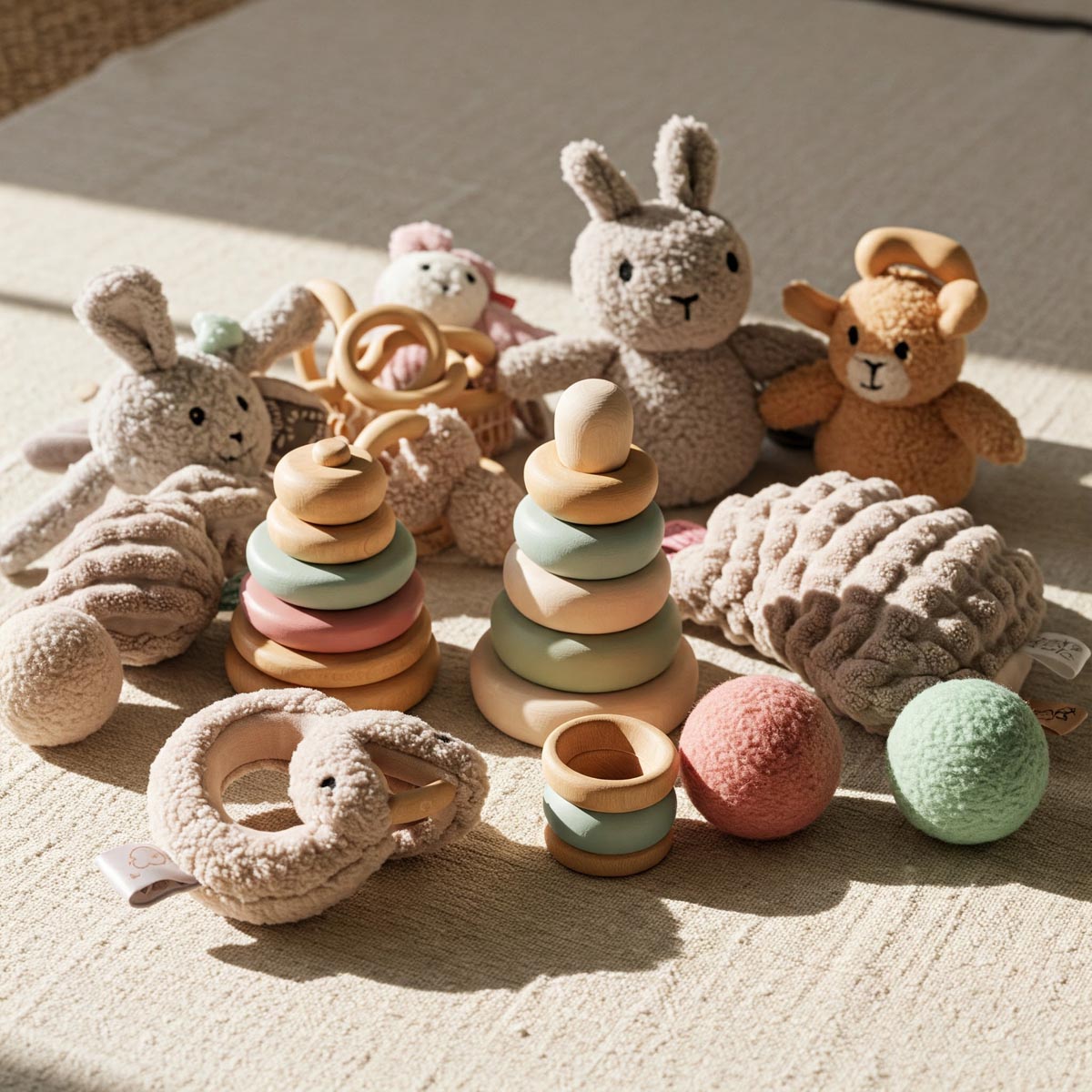 A curated selection of Montessori toys suitable for a 6-month-old baby, promoting sensory exploration and early development. montessori 6 month old toys