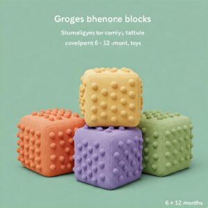 Illustration of soft, textured blocks, a great developmental toy for babies between 6 and 12 months.