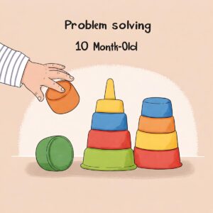 Illustration of stacking cups, a classic learning toy for 10-month-old babies that helps with hand-eye coordination and problem-solving.