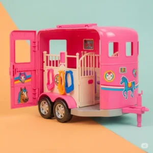 A pink toy horse trailer, a perfect gift for girls who love horses