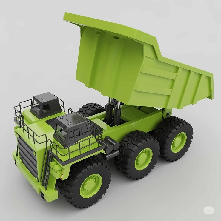 Overhead view illustration of the biggest toy dump truck, emphasizing its considerable footprint and imposing size from above.