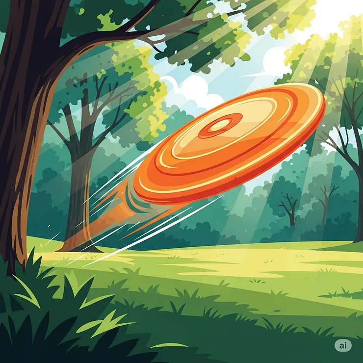 An energetic illustration of a flying disc toy soaring through the air, ideal for active outdoor fun.