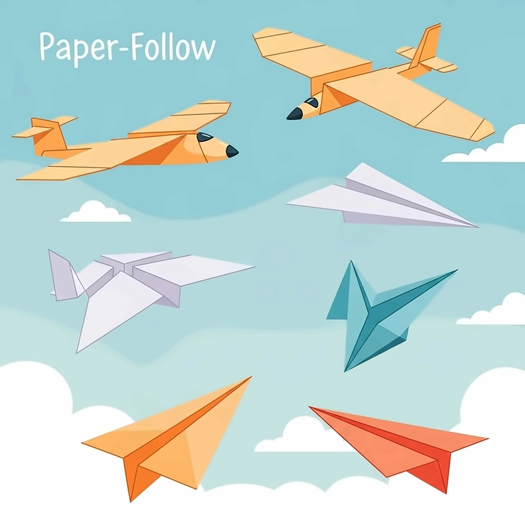 An illustration showing various paper airplane designs, emphasizing the simple and accessible joy of making flying toys.
