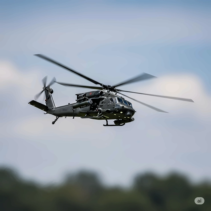 Spinning rotor blades of an RC Blackhawk helicopter, emphasizing its powerful lift and precise maneuverability in the air.