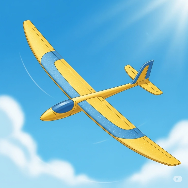 An illustration depicting a lightweight foam toy glider soaring gracefully through the air, showcasing its aerodynamic design.
