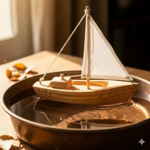 A cartoon-style drawing of a misting fan umbrella on a sandy beach, demonstrating its use as a personal cooling station for sunbathers and beachgoers.