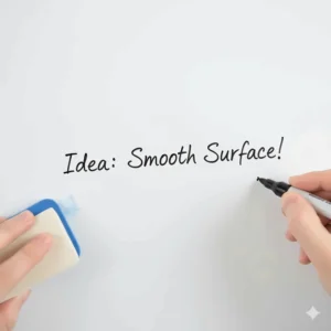 A detailed macro view of the smooth, stain-resistant surface of a high-quality 24x36 dry erase board. A dry erase marker is shown writing on the board, leaving a crisp, clean line.
