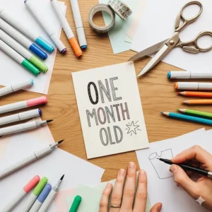 An image showing craft supplies like markers, paper, and scissors next to a hand-drawn DIY milestone card, suggesting a personalized approach.