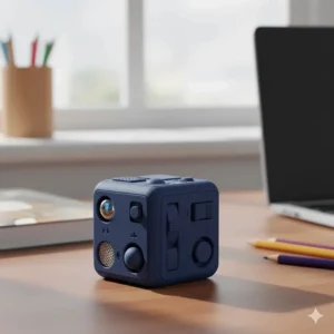 Close-up of a high-quality, multi-sided fidget cube designed for silent, non-disruptive use by an older child or 12 year old boy.