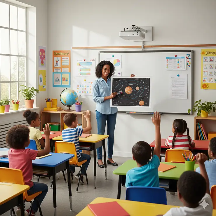 A teacher demonstrating how to use a flexible whiteboard sheet for a lesson on a classroom whiteboard, illustrating its versatility for educators. magnetic marker board sheets