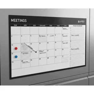 A professional magnetic calendar designed for office use, showing a clean, minimalistic design with space to track important meetings, deadlines, and project milestones.