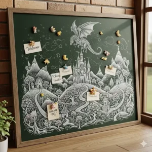 Creative and intricate chalk art on a magnetic chalkboard, demonstrating its versatility as a decorative piece.