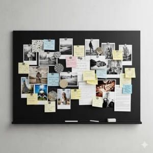A large magnetic chalkboard displaying photos and important notes pinned with stylish magnets, doubling as a modern bulletin board.