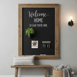 A beautiful magnetic chalkboard serving as a welcoming message board at the entryway of a home.