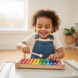 A durable, brightly colored small xylophone, a wonderful musical toy designed specifically for 2 year olds.