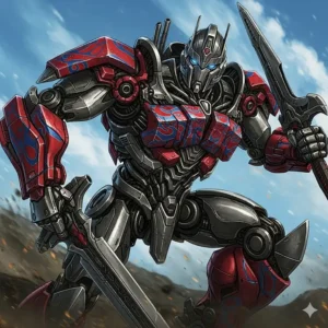A dynamic illustration from the Transformers movie, featuring an agent knight in a heroic pose.