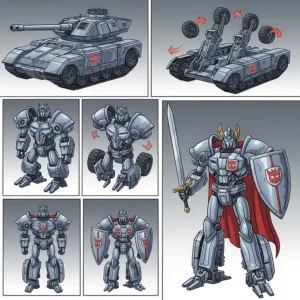 A step-by-step illustration of a Transformers agent knight transforming from vehicle to robot mode.