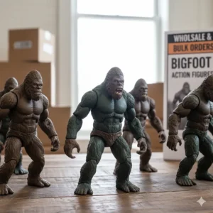 Close-up shot of the detailed sculpt and durable plastic of the Sasquatch action figures available for wholesale and bulk ordering.