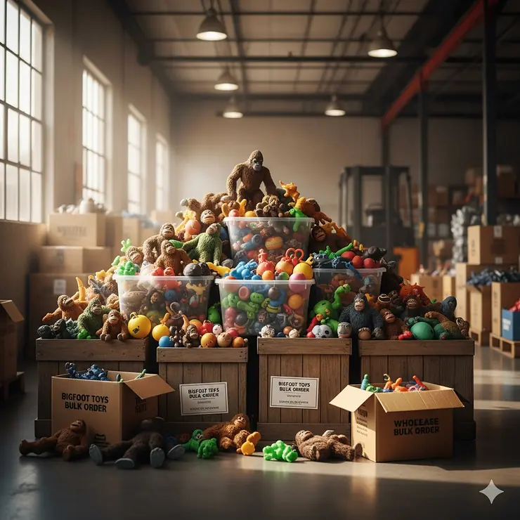 A large, high-quality image of the entire bigfoot toys bulk assortment, showing various poses and sizes for wholesale purchase.