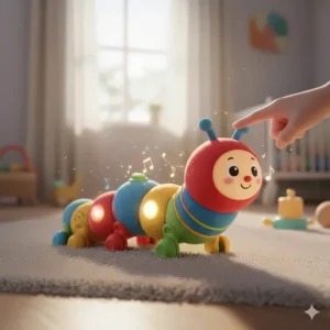 A fun, interactive caterpillar crawling toy that lights up and plays music, motivating babies to chase and crawl.