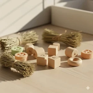 Close-up of chew-safe hedgehog toys made from natural, non-toxic materials for safe play and dental health.