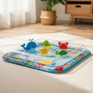 A bright, engaging water mat, one of the best sensory good toys for tummy time play.