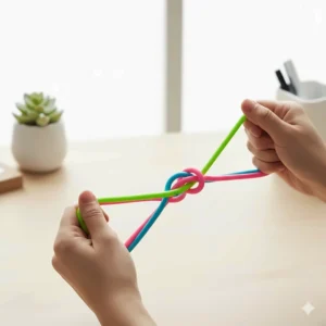 A set of colorful, stretchy "monkey noodles" being pulled and twisted, demonstrating a flexible and quiet fidget option for sensory seeking.