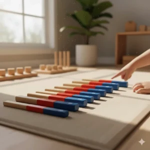 Ten multicolored number rods, an effective **Montessori toy** for introducing foundational counting and math concepts to young children.