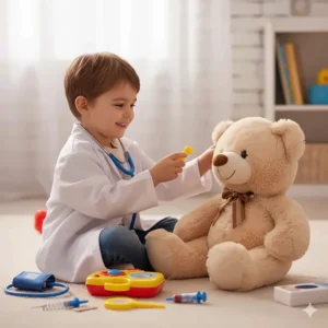A pretend play doctor kit with a stethoscope, an engaging educational toy for preschoolers to develop social skills and imagination.