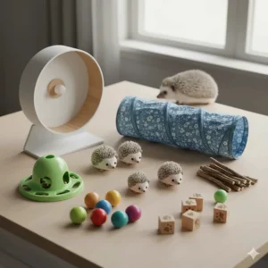 An organized collection of different hedgehog toys laid out for review, highlighting quality and durability.