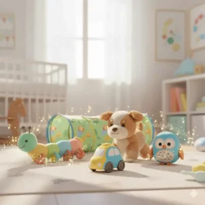 A group shot showcasing several top-rated crawling toys for different age ranges, highlighting variety and quality.