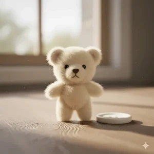An image of a button-sized tiniest plush animal toy with embroidered features, illustrating the soft side of worlds smallest toys.