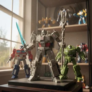 Alpha Trion figure displayed with other compatible Transformers figures for size comparison.