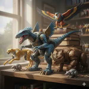 A selection of best Beast Wars transformer toys in their animal alt modes, popular with fans of the original show.