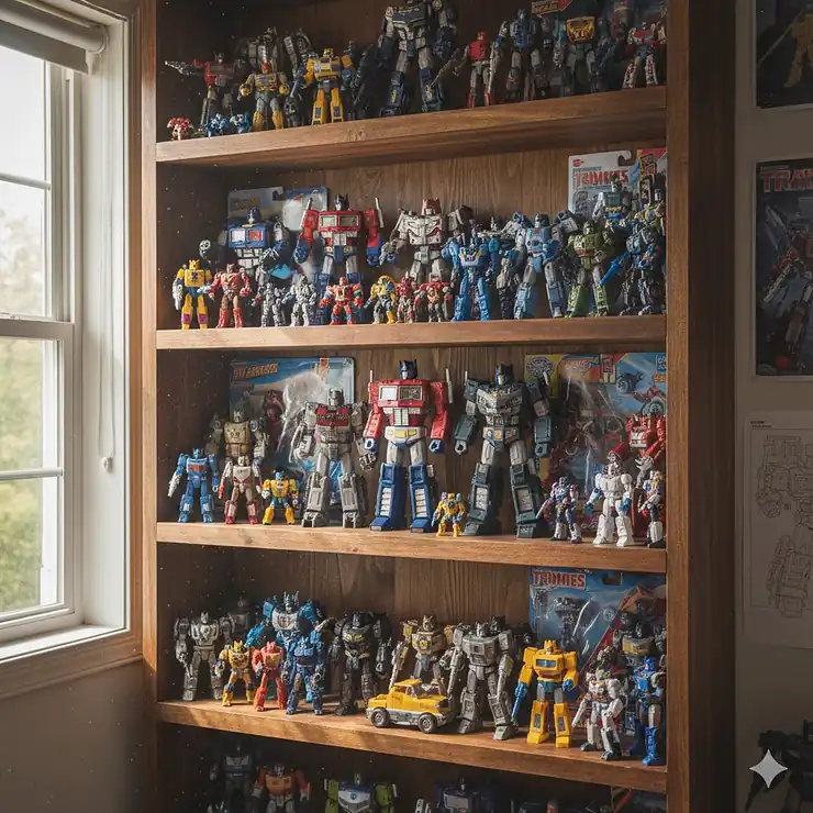 A display of the best transformer toys for collectors, featuring Optimus Prime, Megatron, and Bumblebee figures from various series. best transformer toys