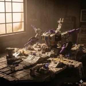 A close-up of the large Earthrise Scorponok figure in its Decepticon base mode, highlighting the Titan Class figures in the WFC toys series.