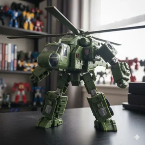 Command Class Transformers Energon Bulkhead figure transforming into his military helicopter alt mode, a fan-favorite among Energon toys.