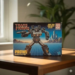 High-resolution image of the classic G1 box art for the Transformers Prowl toy, including the character illustration.