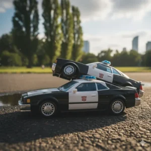 The final step of the transformation sequence for the Transformers Prowl toy, securing the roof and doors.