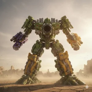 Close-up of the immense Constructicon Devastator combiner set, made up of multiple Revenge of the Fallen Decepticon construction vehicle toys.