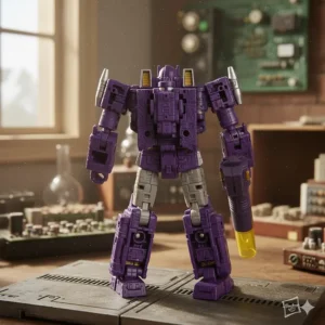 Rear view of the Transformer Shockwave toy, highlighting the intricate back kibble and articulation points.
