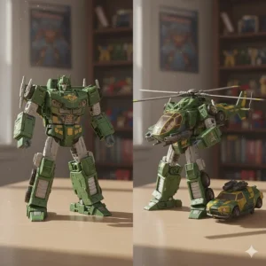 Comparison of a modern Voyager Class transformer toy showing both its detailed robot mode and alt mode vehicle form.