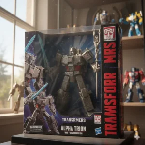 The official collector's box packaging for the Transformers Alpha Trion toy release.