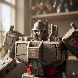 Detailed close-up of the intricate head sculpt and face of the Alpha Trion robot toy.