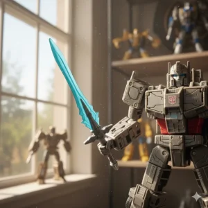 Close-up of the light-up or translucent sword accessory included with the Transformers Alpha Trion figure.