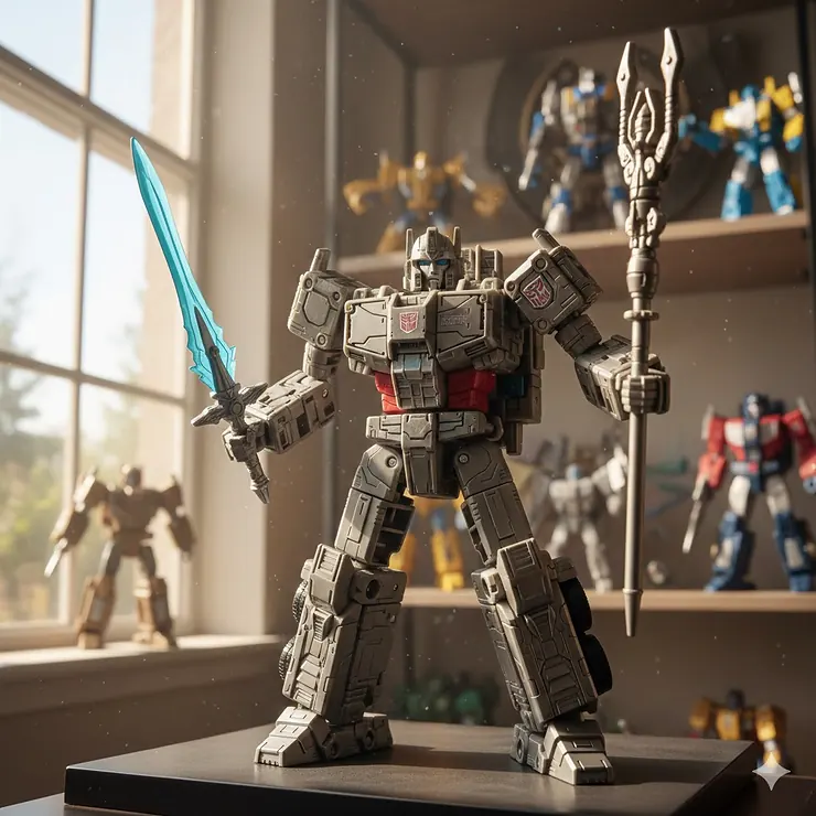 Transformers Alpha Trion toy shown in its full robot mode pose, ready for display.