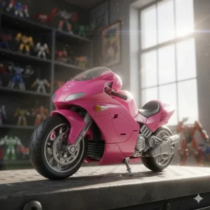 Transformers Energon Arcee action figure in vehicle mode, a sleek pink motorcycle that is a key part of the Energon toy collection.