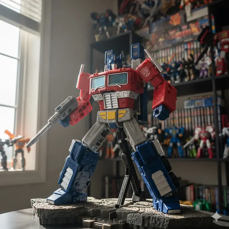 Transformers Energon Powerlinx Optimus Prime toy in his combined super mode, a highly sought-after collectible figure from the Energon toys line.